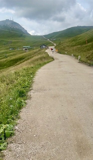 Famiglia al Rifugio Friedrich August con vista sul Sassolungo