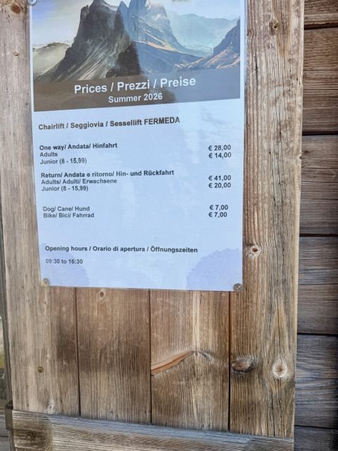 prezzo funivia 2026 Seceda